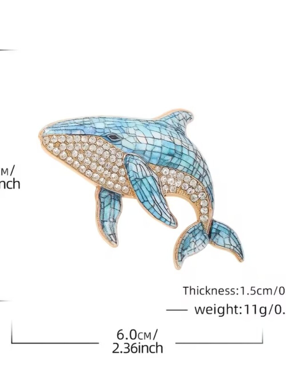 Blue Whale Brooch Pin Rhinestone Crystal Enamel Statement Animal - Picture 7 of 7